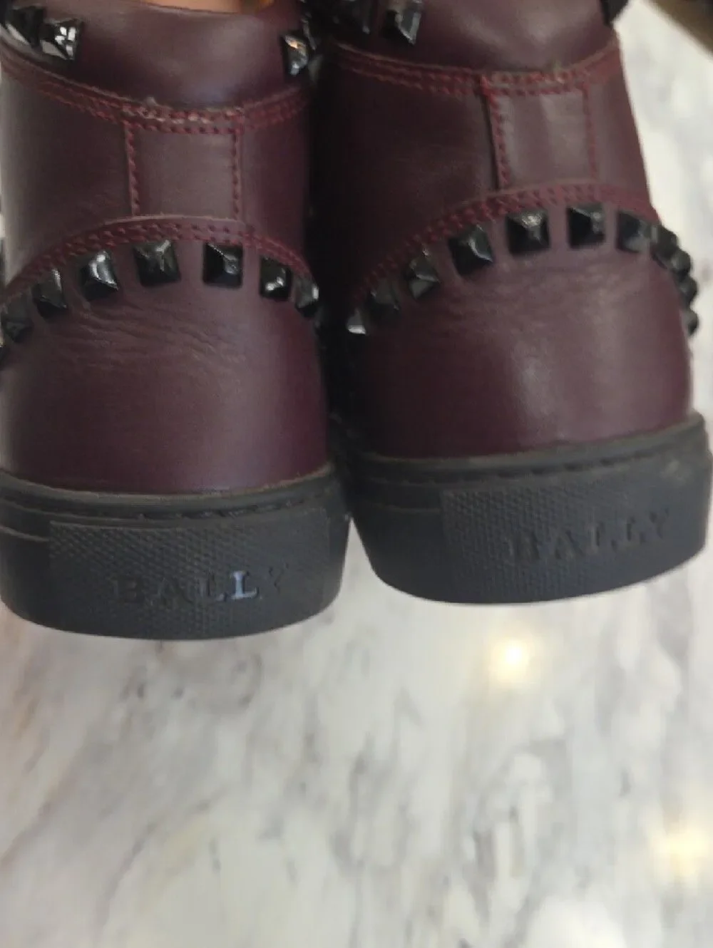 Bally Men's High-Top Studded Sneakers - Black and Burgundy